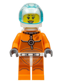 Astronaut - Female, Orange Spacesuit with Dark Bluish Gray Lines, Trans Light Blue Large Visor, Open
