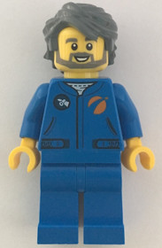 Astronaut - Male, Blue Jumpsuit, Dark Bluish Gray Hair and Full Angular Beard, Open Mouth Smile