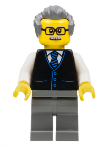LEGO® Minifigurák cty1070 - Launch Director - Male, Black Vest with Blue Striped Tie, Dark Bluish Gray Legs, Dark Bluish Gray Ha