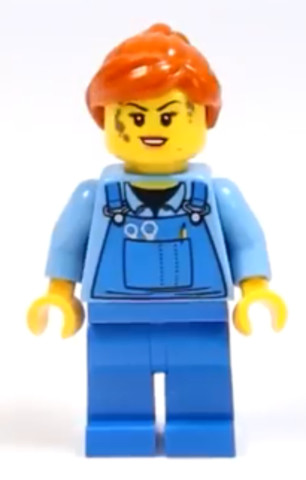 LEGO® Minifigurák cty1072 - Mechanic Female, Medium Blue Shirt and Blue Overalls, Dark Orange Ponytail