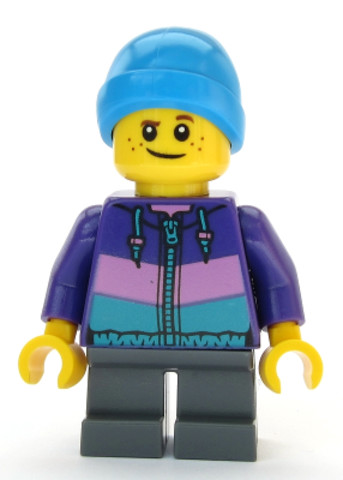 LEGO® Minifigurák cty1081 - Boy - Dark Purple Jacket, Dark Bluish Gray Short Legs, Ski Beanie Hat