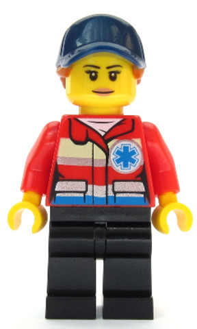LEGO® Minifigurák cty1083 - Ski Patrol Member - Female, Red Jacket, Dark Blue Cap, Ponytail