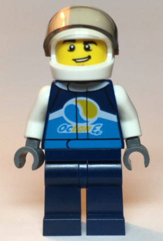 LEGO® Minifigurák cty1110 - Race Car Driver, Male, Dark Blue 'Octan E' Race Jacket and Legs, White Helmet