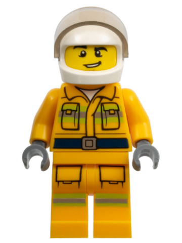 LEGO® Minifigurák cty1114 - Fire - Reflective Stripes, Bright Light Orange Suit, White Helmet, Crooked Grin