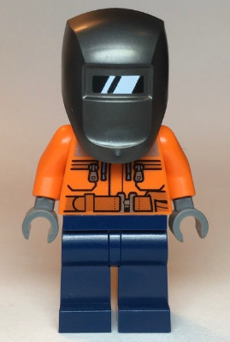LEGO® Minifigurák cty1115 - Welder - Male, Orange Safety Jacket, Reflective Stripe, Sand Blue Hoodie, Dark Blue Legs, Black Helm