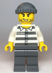 Police - Jail Prisoner 50380 Prison Stripes, Stubble, Dark Bluish Gray Knit Cap