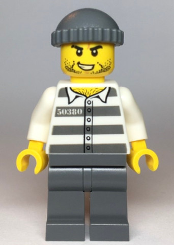 LEGO® Minifigurák cty1122 - Police - Jail Prisoner 50380 Prison Stripes, Stubble, Dark Bluish Gray Knit Cap