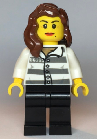 LEGO® Minifigurák cty1128 - Police - Jail Prisoner 86753 Prison Stripes, Female, Reddish Brown Female Hair over Shoulder