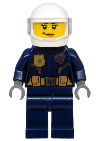 LEGO® Minifigurák cty1132 - Police - ATV Driver Female, Leather Jacket with Gold Badge and Utility Belt, White Helmet, Trans-Cle