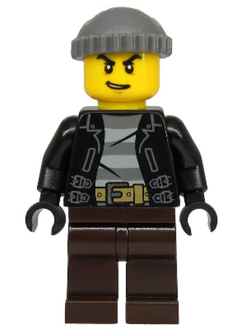 LEGO® Minifigurák cty1133 - Police - City Bandit Crook, Black Leather Jacket, Dark Bluish Gray Knit Cap, Dark Brown Legs