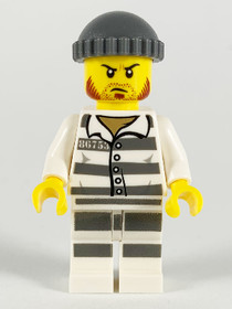 Police - Jail Prisoner 86753 Prison Stripes, Dark Bluish Gray Knit Cap, Reddish Brown Beard and Stub