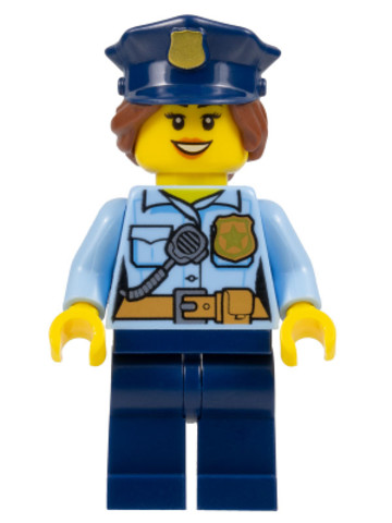 LEGO® Minifigurák cty1146 - Police - City Officer Female, Bright Light Blue Shirt with Badge and Radio, Dark Blue Legs, Dark Blu