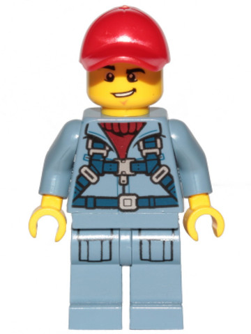 LEGO® Minifigurák cty1163 - Ocean Mini-Submarine Pilot - Male, Harness, Sand Blue Legs with Pockets, Red Cap, Lopsided Grin