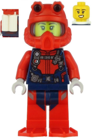 LEGO® Minifigurák cty1165 - Scuba Diver - Female, Open Mouth, Red Helmet, White Air Tanks, Red Flippers
