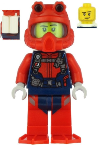 LEGO® Minifigurák cty1166 - Scuba Diver - Male, Smirk, Red Helmet, White Air Tanks, Red Flippers