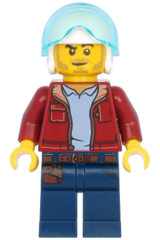 LEGO® Minifigurák cty1176 - Man, Dark Red Jacket with Bright Light Blue Shirt, Dark Blue Legs with Belt, White Flight Helmet, Tr