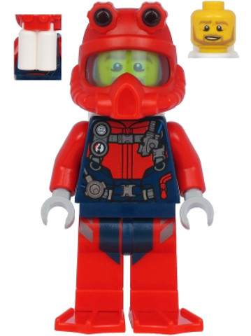 LEGO® Minifigurák cty1180 - Scuba Diver - Male, Open Mouth, Dark Tan Beard, Red Helmet, White Air Tanks, Red Flippers