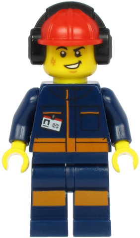LEGO® Minifigurák cty1183 - Airport Flagman - Male, Red Helmet with Earmuffs, Dark Blue Jumpsuit with Orange Stripes