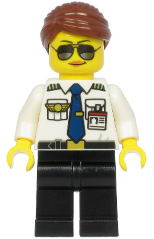 LEGO® Minifigurák cty1189 - Pilot - Female, Reddish Brown Hair, White Shirt with Dark Blue Tie, Black Legs