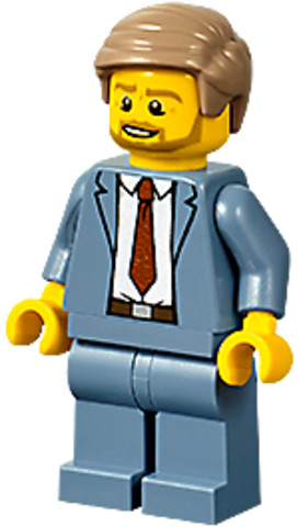 LEGO® Minifigurák cty1192 - Plane Passenger - Male, Sand Blue Suit, Dark Red Tie, Dark Tan Hair Short Combed Sideways, Beard