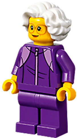 LEGO® Minifigurák cty1195 - Plane Passenger - Grandmother, Dark Purple Tracksuit, White Wavy Hair, Glasses