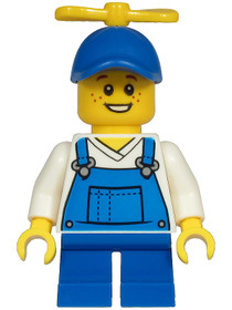 Billy McCloud - Boy, Blue Overalls over V-Neck Shirt, Blue Short Legs, Blue Cap with Tiny Yellow Pro
