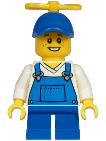 LEGO® Minifigurák cty1214 - Billy McCloud - Boy, Blue Overalls over V-Neck Shirt, Blue Short Legs, Blue Cap with Tiny Yellow Pro
