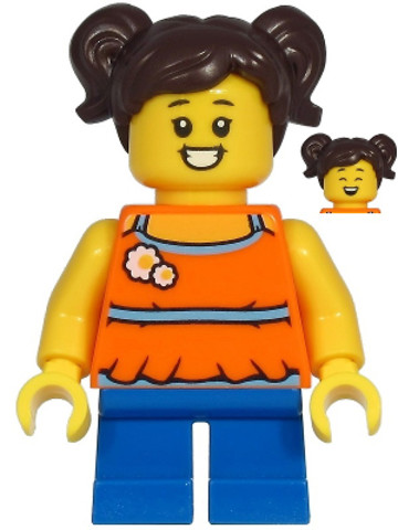 LEGO® Minifigurák cty1215 - Madison (Maddy) Yea - Girl, Orange Halter Top Dress, Blue Short Legs, Dark Brown Hair