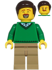 Mark McCloud - Dad, Green V-Neck Sweater, Dark Tan Legs, Dark Brown Hair