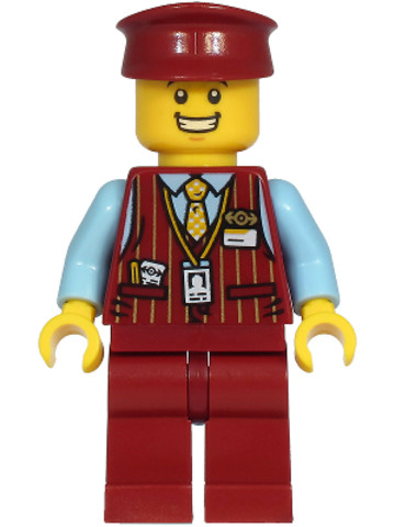 LEGO® Minifigurák cty1220 - Tram Driver - Male, Dark Red Vest, Bright Light Blue Shirt, Dark Red Legs, Dark Red Hat