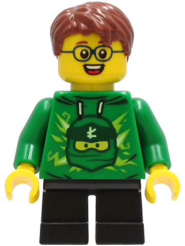 LEGO® Minifigurák cty1233 - Boy - Green Ninjago Hoodie, Black Short Legs, Reddish Brown Hair