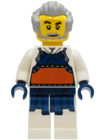 LEGO® Minifigurák cty1241 - Kendo Instructor - White Robe with Dark Blue and Dark Orange Bogu Armor, Light Bluish Gray Hair