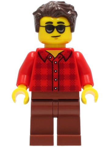 LEGO® Minifigurák cty1246 - Man - Red Flannel Shirt, Reddish Brown Legs, Dark Brown Hair, Sunglasses