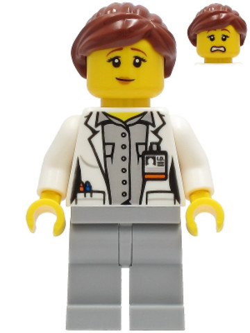 LEGO® Minifigurák cty1252 - Fire - Female, White Open Jacket over Shirt, Light Bluish Gray Legs, Reddish Brown Hair