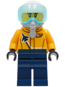 Airshow Jet Pilot - Bright Light Orange Jacket, Dark Blue Legs, White Helmet, Oxygen Mask