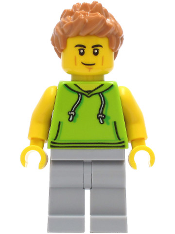 LEGO® Minifigurák cty1267 - Car Driver - Male, Lime Hoodie, Light Bluish Gray Legs, Medium Nougat Hair