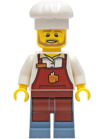 Baker - Male, Reddish Brown Apron with Cup and Name Tag, White Chef Toque