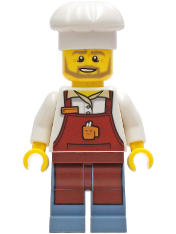 LEGO® Minifigurák cty1268 - Baker - Male, Reddish Brown Apron with Cup and Name Tag, White Chef Toque