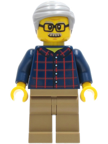 LEGO® Minifigurák cty1270 - Man - Dark Blue Plaid Button Shirt, Dark Tan Legs, Light Bluish Gray Hair