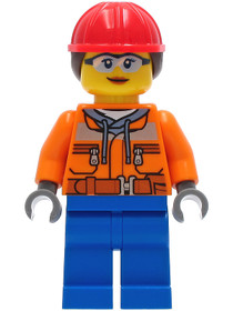 Construction Worker - Female, Orange Safety Jacket, Reflective Stripe, Sand Blue Hoodie, Blue Legs, 