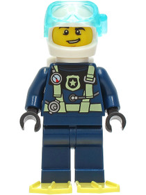 Police - City Officer Dark Blue Diving Suit with Yellowish Green Harness, White Helmet, White Air Ta
