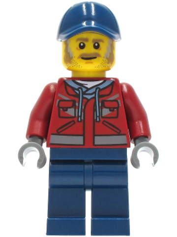 LEGO® Minifigurák cty1284 - Truck Driver - Male, Dark Red Hooded Sweatshirt, Dark Blue Legs, Dark Blue Cap