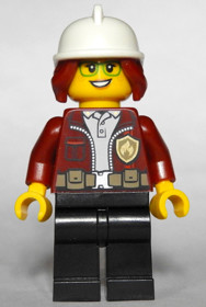 Fire Chief, Female - Freya McCloud, Dark Red Jacket, Black Legs, White Fire Helmet, Open Smile / Clo