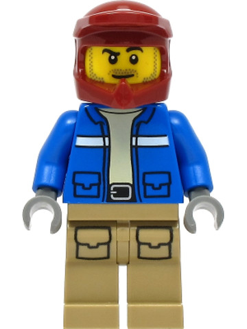 LEGO® Minifigurák cty1294 - Wildlife Rescue Explorer - Male, Blue Jacket, Dark Red Helmet, Dark Tan Legs with Pockets, Beard