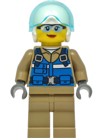 LEGO® Minifigurák cty1296 - Wildlife Rescue Pilot - Female, Blue Vest, White Helmet, Dark Tan Legs
