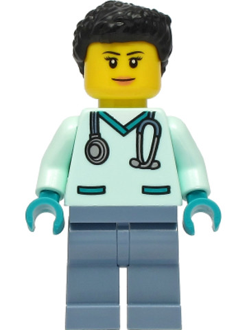 LEGO® Minifigurák cty1297 - Wildlife Rescue Veterinarian - Female, Light Aqua Scrubs, Sand Blue Legs, Black Hair