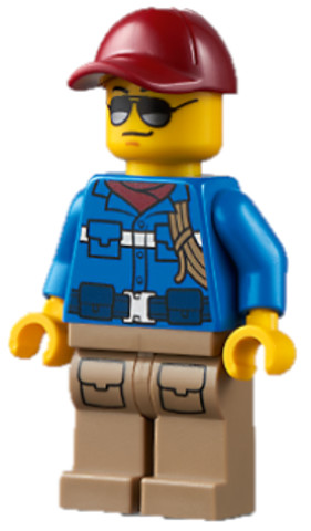 LEGO® Minifigurák cty1303 - Wildlife Rescue Ranger - Male, Blue Shirt with 'RESCUE' Pattern on Back, Dark Red Cap, Dark Tan Legs