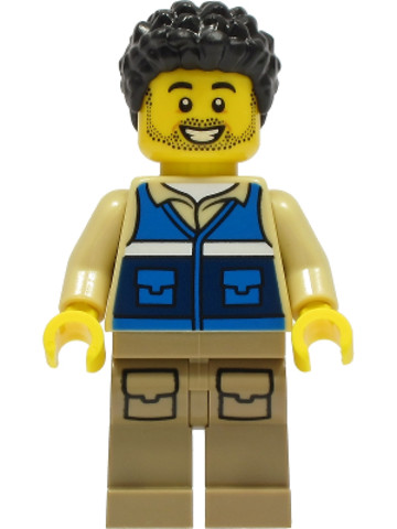 LEGO® Minifigurák cty1306 - Wildlife Rescue Worker - Male, Blue Vest with 'RESCUE' Pattern on Back, Dark Tan Legs with Pockets, 