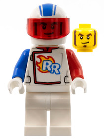 Rocket Racer - Stuntz Driver, White Jumpsuit with Blue and Red Arms, White Helmet, Trans-Red Visor