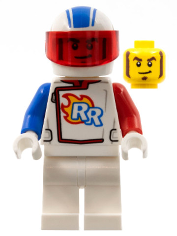 LEGO® Minifigurák cty1319 - Rocket Racer - Stuntz Driver, White Jumpsuit with Blue and Red Arms, White Helmet, Trans-Red Visor